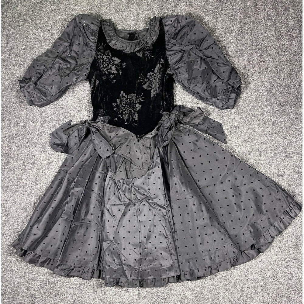 Vintage Mousefeathers Girls 12 Black Velvet Dress Peter Pan Collar Goth Princess